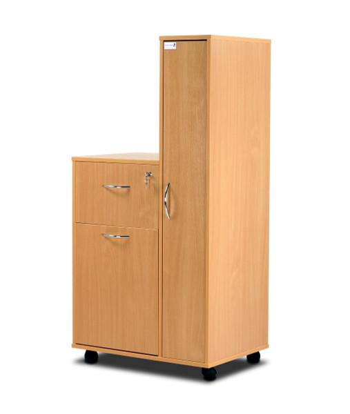 Single Upper Drawer, Lower Drawer with Recessed Shelf, Right Hand Opening, Beech  718 x 489 x 1420mm