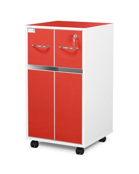 Double Upper Drawer, Lower Cupboard with Double Doors & Adjustable Shelf, Flame Red