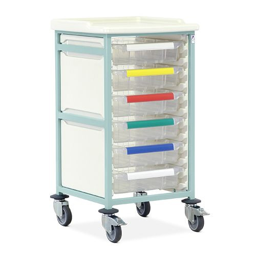 Caretray Trolley - Mild Steel, Standard Level, Single Column 6 x 100mm Trays