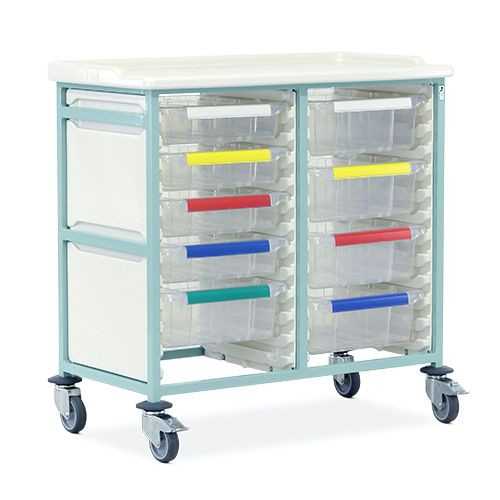 Caretray Trolley - Mild Steel, Standard Level, Double Column  4 x 100mm, 5 x 150mm Trays