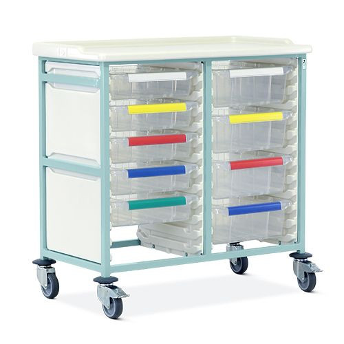 Caretray Trolley - Mild Steel, Standard Level, Double Column  5 x 100mm, 4 x 150mm Trays
