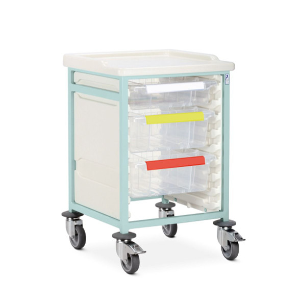 Caretray Trolley - Mild Steel, Low Level, Single Column  1 x 100mm, 2 x 150mm Trays