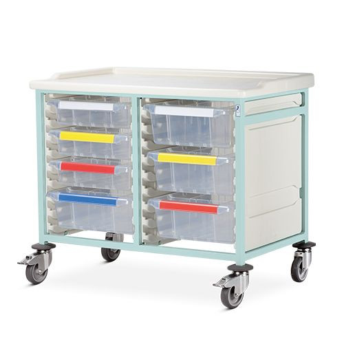 Caretray Trolley - Mild Steel, Low Level, Double Column  3 x 100mm Trays, 4 x 150mm Trays