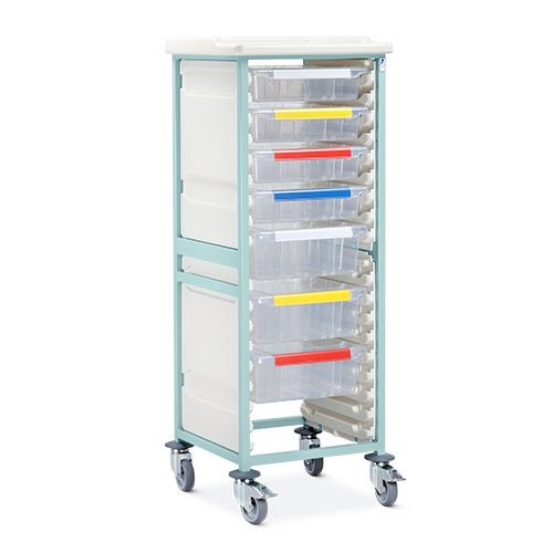 Caretray Trolley - Mild Steel, High Level, Single Column 4 x 100mm, 3 x 150mm Trays