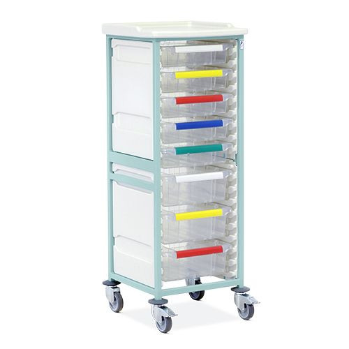 Caretray Trolley - Mild Steel, High Level, Single Column  5 x 100mm, 3 x 150mm Trays