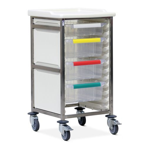 Caretray Trolley - Stainless Steel, Standard Level, Single Column  1 x 100mm, 3 x 150mm Trays
