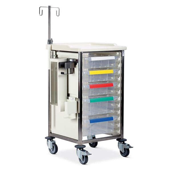 Caretray Trolley - Stainless Steel, Standard Level, Single Column  3 x 100mm, 2 x 150mm Trays
