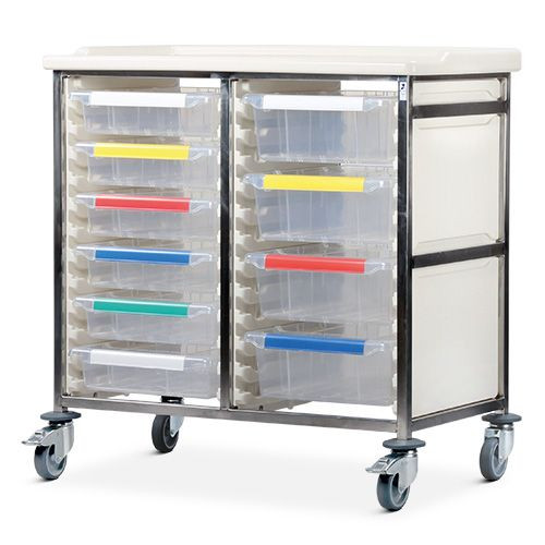 Caretray Trolley - Stainless Steel, Standard Level, Double Column  6 x 100mm, 4 x 150mm Trays