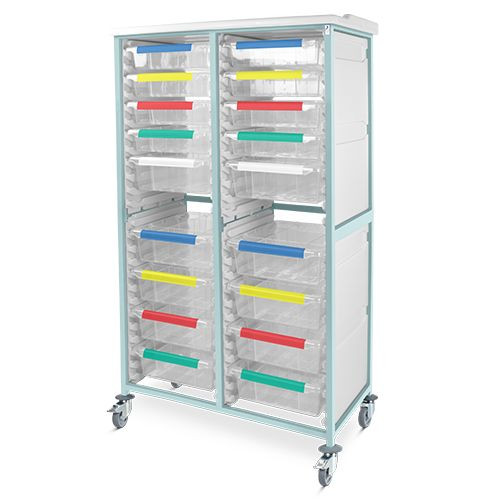 Caretray Rack - Mild Steel, Mobile, Double Column   8 x 100mm, 10 x 150mm Trays