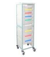 Caretray Rack - Mild Steel, Mobile, Single Column  4 x 100mm, 5 x 150mm Trays