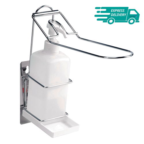 Alcohol Gel Holders - Wire Frame, Lever Operated, Wall Mounted, Angled