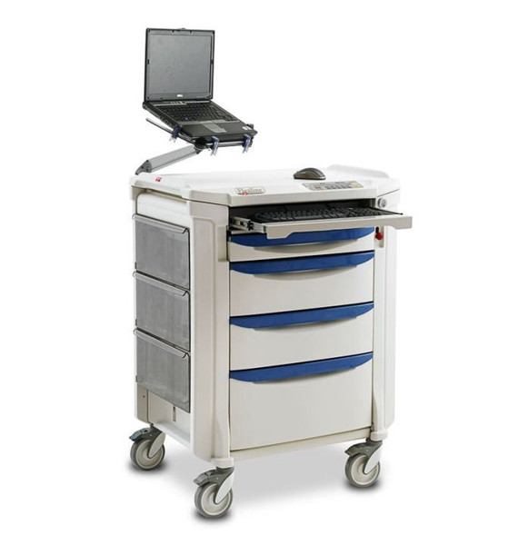 Procedure Carts - Emergency Cart - Laptop Cart - 1 x Keyboard Tray, 1 x 76mm, 2 x 152mm, 1 x 229mm Drawers, Slate Blue Handles, Keyless Entry Touch Pad