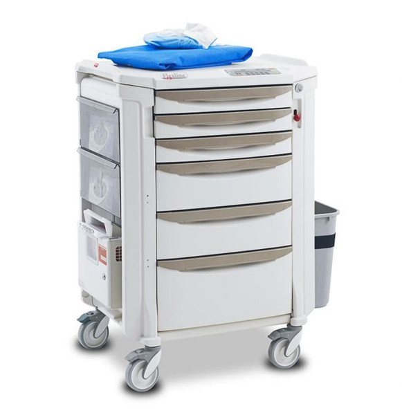 Procedure Carts - Central Line Cart - 3 x 76mm, 2 x 152mm, 1 x 229mm Drawers, Dark Taupe Handles, Keyless Entry Touch Pad Lock