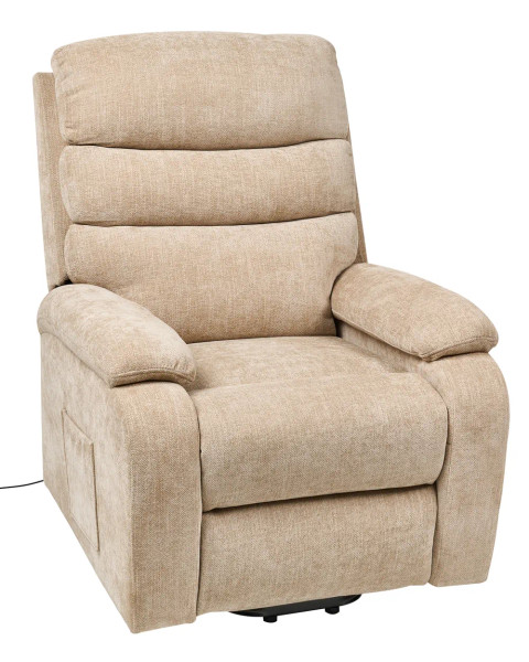 Rise & Reclining Armchair, Electric, Vinyl Schwarz & VP Fabric Beige