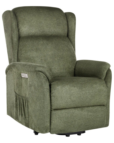 Reclining Armchair, Electric, Vinyl Schwarz & VP Fabric Green