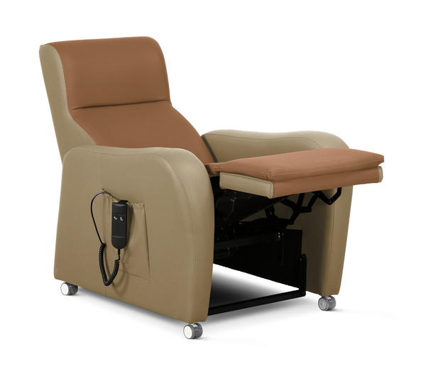 Rise & Reclining Armchair, Wide Arm, Electric, Vinyl Olive & VP Fabric Beige