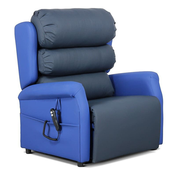 Rise & Reclining Armchair, Waterfall Back, Bariatric, Electric, 710mm, Vinyl Olive & VP Fabric Red