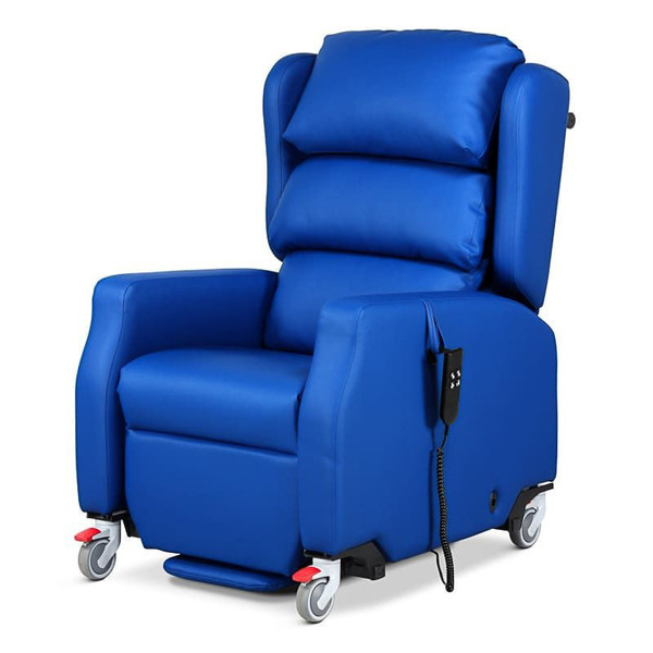 Rise & Recline Porters Armchair, Waterfall Back, Handset Operated, Vinyl Türkis & VP Fabric Green