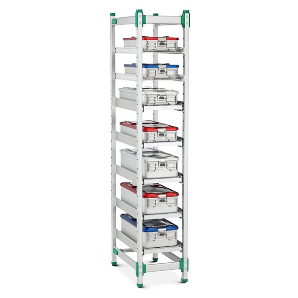 Sterile Container Storage - Static, Single Bay, 2 x Wire Grid Shelves & 5 x Telescopic Shelves