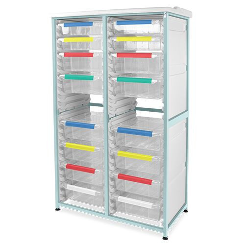 CARETRAY RACK - MILD STEEL - STATIC - DOUBLE COLUMN - 1670MM HIGH - 10 X 100MM & 10 X 150MM TRAYS