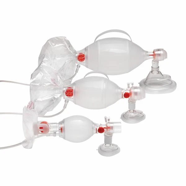Ambu SPUR II Adult, with pressure limiting valve, patient valve, manometer port, O2 bag reservoir and disposable face mask 1 x adult size and 1 x toddler size (Pack of 12)