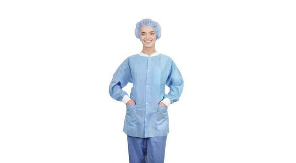 Essential Disposable Blue Long-Sleeve Warm-up Jacket , Large
