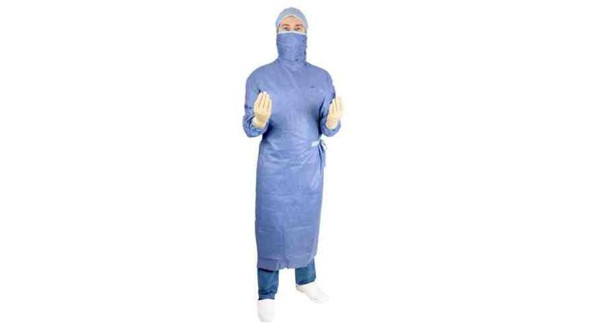 OPS Essential Poly-Reinforced Surgical Gown with Facemask and Thumb Loops XLL