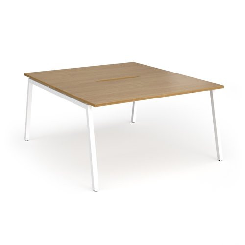 Connex Angled 1400 x 1600 x 725mm Back to Back Desk (2 x 1400mm) - White Frame / Oak Top