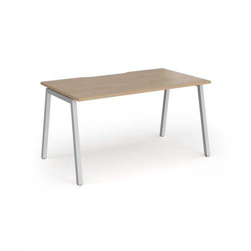 Connex Angled 1400 x 800 x 725mm Single Desk - Silver Frame / Kendal Oak Top