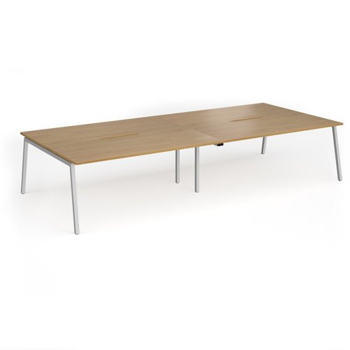 Connex Angled 3600 x 1600 x 725mm Back to Back Desk (4 x 1800mm) - Silver Frame / Oak Top