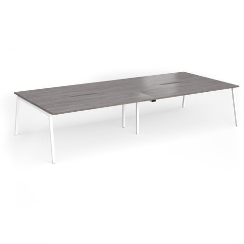 Connex Angled 3600 x 1600 x 725mm Back to Back Desk (4 x 1800mm) - White Frame / Grey Oak Top