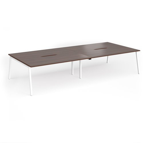 Connex Angled 3600 x 1600 x 725mm Back to Back Desk (4 x 1800mm) - White Frame / Walnut Top
