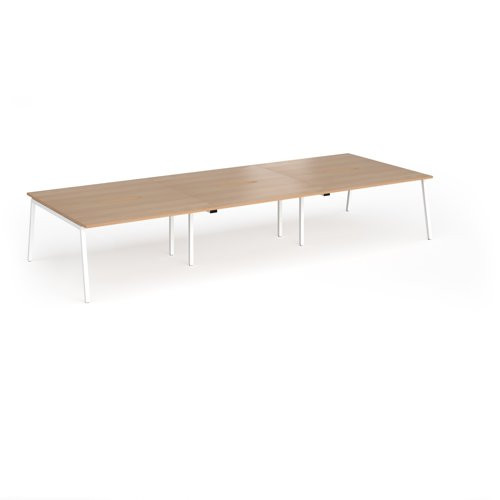 Connex Angled 4200 x 1600 x 725mm Back to Back Desk (6 x 1400mm) - White Frame / Beech Top