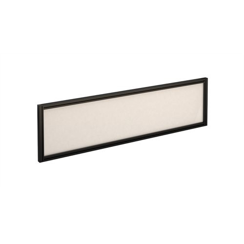 Straight glazed desktop screen 1400mm x 380mm - polar white with black aluminium frame