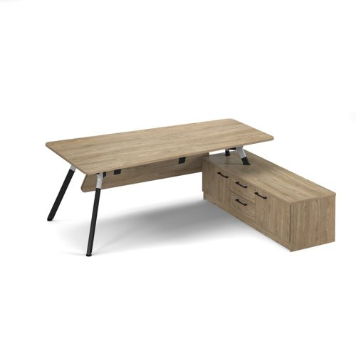 Anson executive desk with A-frame legs 2000mm x 1000mm with 2000mm deep return - Barcelona walnut