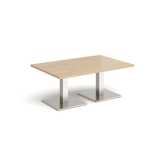 Brescia rectangular coffee table with flat square brushed steel bases 1200mm x 800mm - Kendal oak