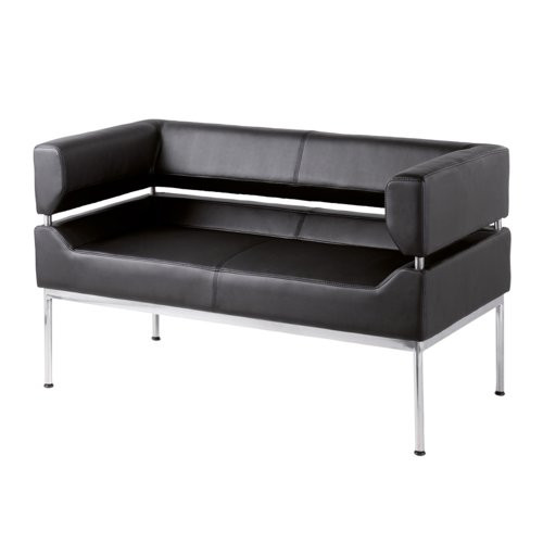 Benotto reception 2 seater chair 1270mm wide - black bonded leather
