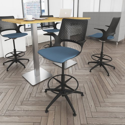 Brescia circular poseur table with flat square brushed steel base 800mm - Onyx Grey