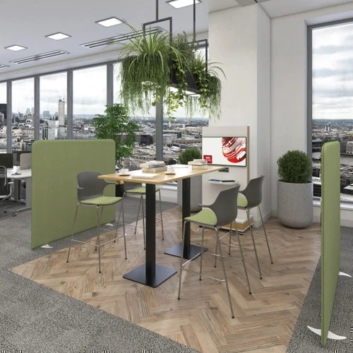 Brescia rectangular poseur table with flat square white bases 1600mm x 800mm - grey oak