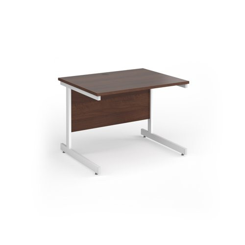 Contract 25 straight desk with white cantilever leg 1000mm x 800mm - walnut top