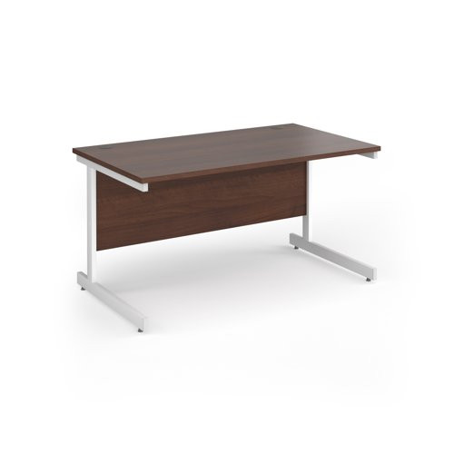 Contract 25 straight desk with white cantilever leg 1400mm x 800mm - walnut top