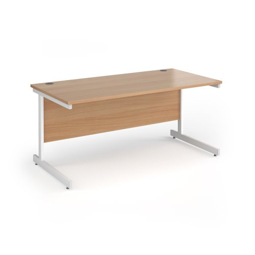 Contract 25 straight desk with white cantilever leg 1600mm x 800mm - beech top