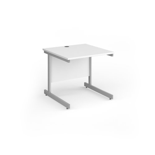 Contract 25 straight desk with silver cantilever leg 800mm x 800mm - white top