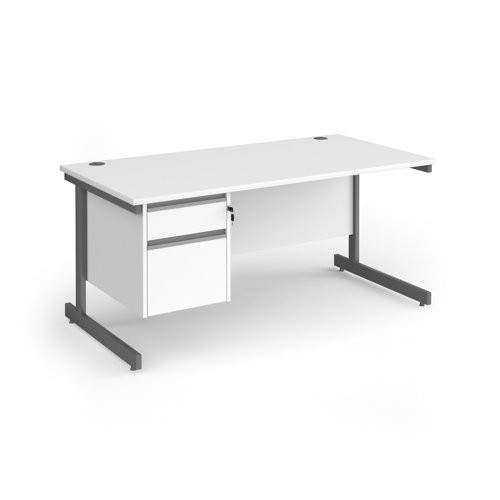 Contract 25 straight desk with 2 drawer pedestal and graphite cantilever leg 1600mm x 800mm - white top