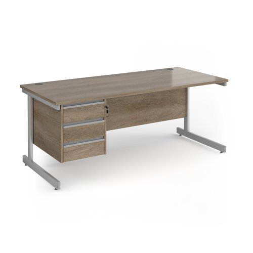 Contract 25 straight desk with 3 drawer pedestal and silver cantilever leg 1800mm x 800mm - nebraska oak top