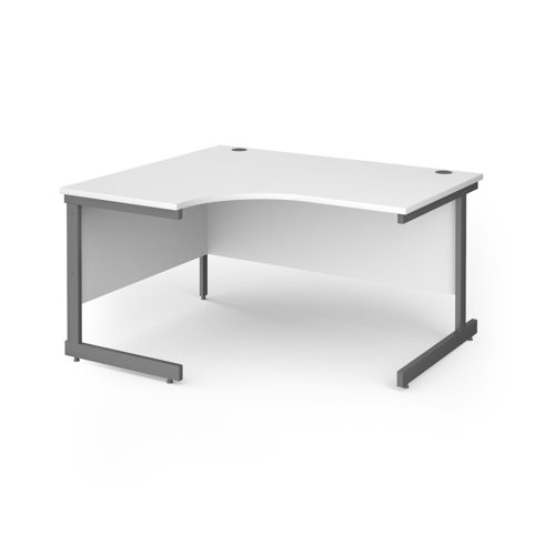 Contract 25 left hand ergonomic desk with graphite cantilever leg 1400mm - white top