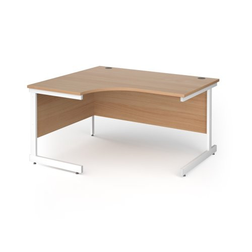 Contract 25 left hand ergonomic desk with white cantilever leg 1400mm - beech top