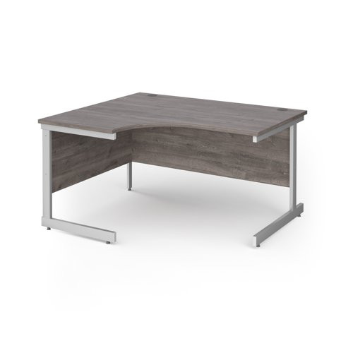 Contract 25 left hand ergonomic desk with white cantilever leg 1400mm - grey oak top
