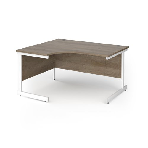 Contract 25 left hand ergonomic desk with white cantilever leg 1400mm - nebraska oak top