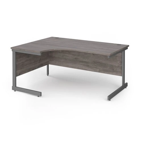 Contract 25 left hand ergonomic desk with graphite cantilever leg 1600mm - grey oak top